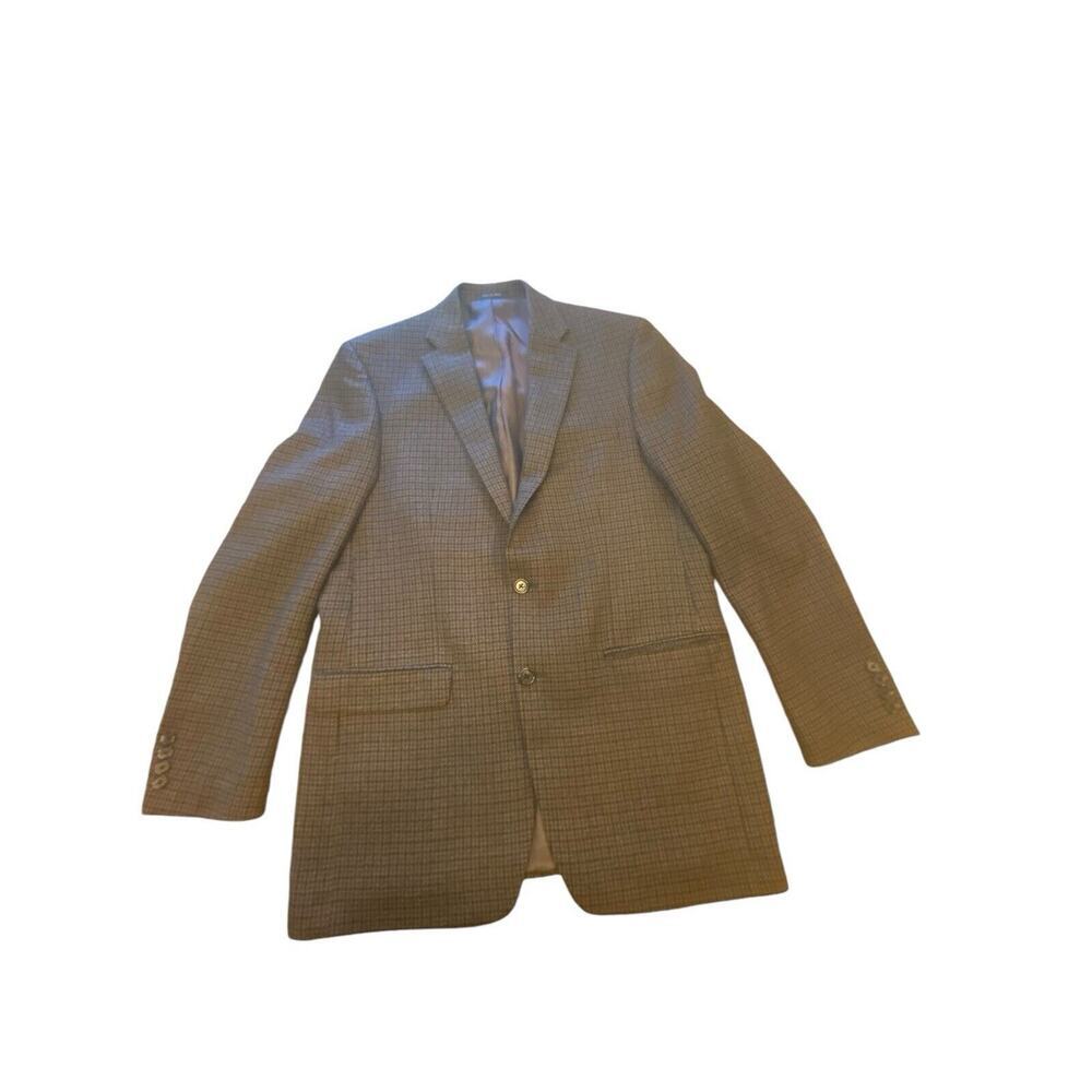 Ralph Lauren Two Button Brown Houndstooth 100% Wool Sport Coat Jacket 40L Lined